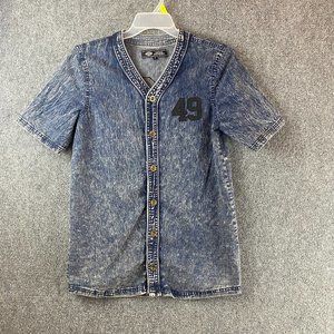 Retro Distrikt Button Up Shirt Medium Men's Short Sleeve Denim Cotton Blend M